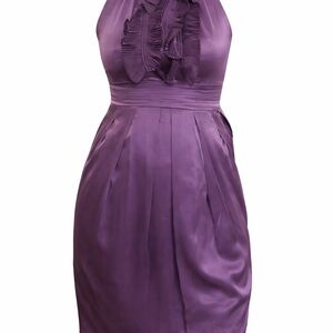 Purple Satin Ruffled Halter Dress